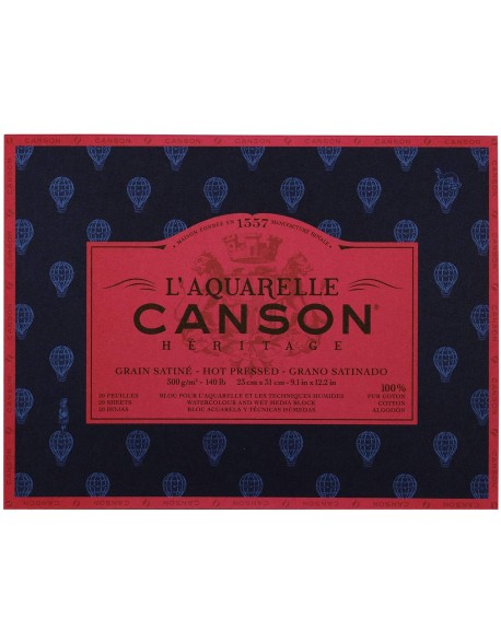 L’Aquarelle Canson Héritage Watercolour Block, Hot Pressed, 20 sheets 300 gr