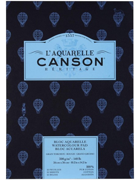 L’Aquarelle Canson Héritage Watercolour Block, Cold Pressed, 12 sheets 300 gr