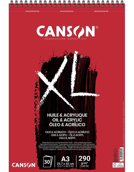 Canson XL Oil & Acrylic, Spiral Album, 30 Sheets, 290g