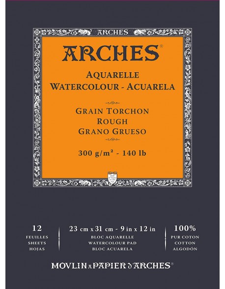 Arches Aquarelle Grano Grueso Bloc acuarela, 12 Hojas, 300g