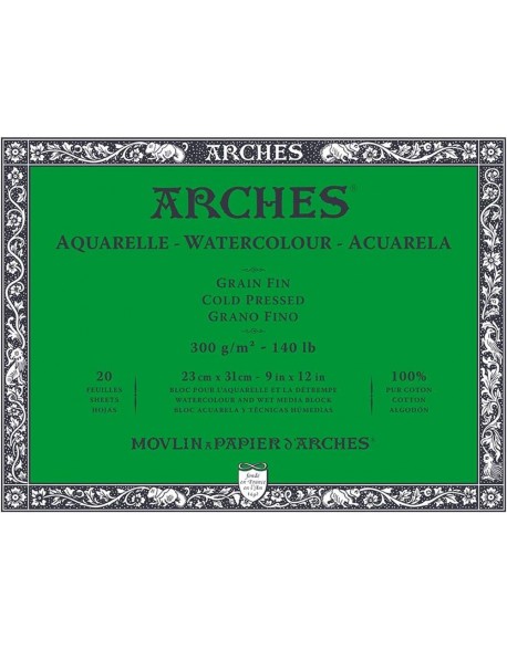 Arches Aquarelle Watercolour Pad, Cold Pressed, 20 sheets 300 gr
