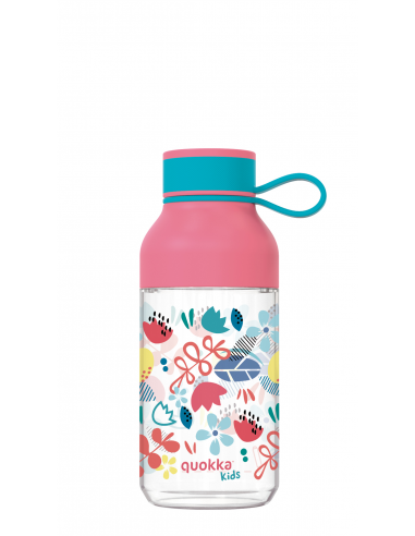 Quokka Tritan Ice Kids con colgador Flowers - Botella de agua reutilizable