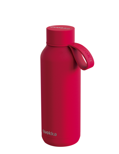 Quokka Solid con correa Cherry Red - Botella de agua reutilizable térmica
