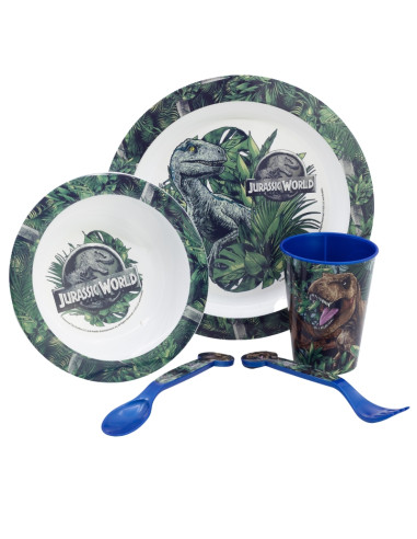 Jurassic World Franchise Microwave Tableware 5 pieces plate + bowl + tumbler+ clutery