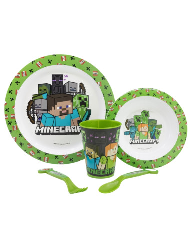 Minecraft 2023 Microwave Tableware 5 pieces plate + bowl + tumbler+ clutery