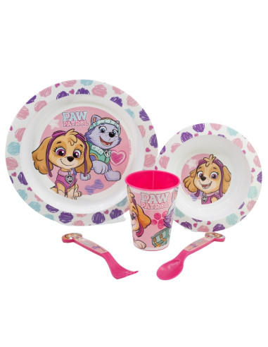 Paw Patrol Girl Sketch Essence Microwave Tableware 5 pieces plate + bowl + tumbler+ clutery