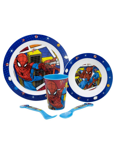 Spiderman Arachnid Grid Microwave Tableware 5 pieces plate + bowl + tumbler+ clutery