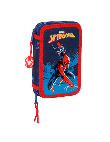 Spiderman Neon Plumier doble, estuche con 28 piezas, niño